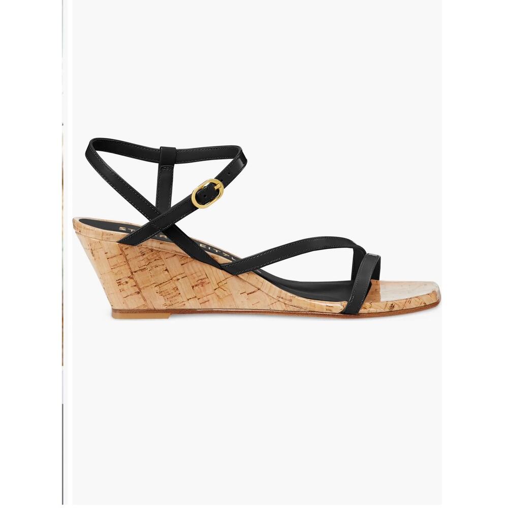 Stuart Weitzman Oasis 50 wedge sandals blue Suede straps square toe cork heel 8B